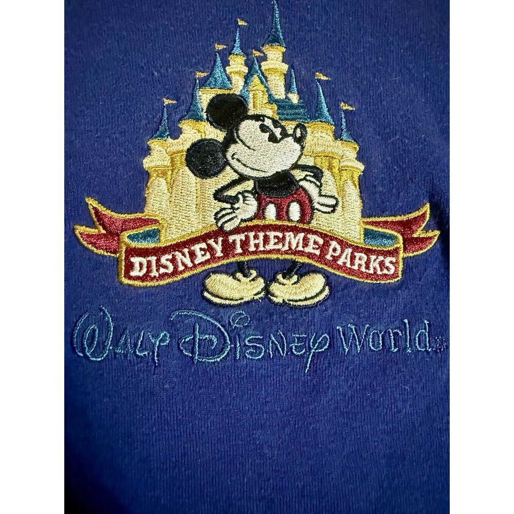 Vintage Walt Disney World Mickey Mouse Castle Embroidered V-Neck Women’s L